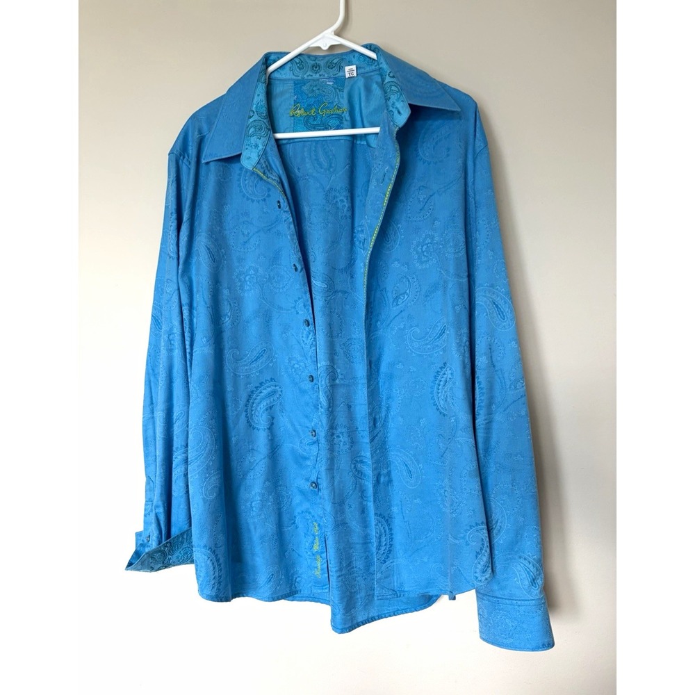 Robert Graham Mens XL Blue Paisley Classic Fit LS Woven Cotton Button Up